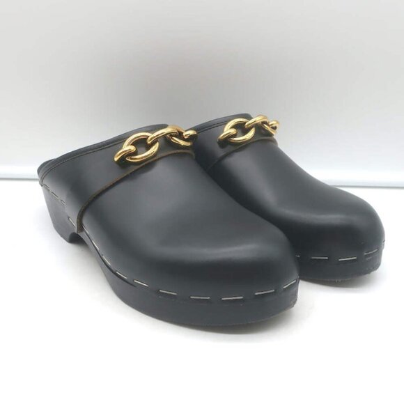 Saint Laurent Le Maillon Chain-Embellished Clogs Black Leather Size 40 - Picture 1 of 14